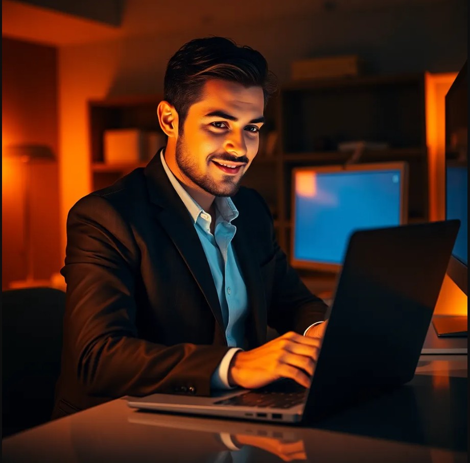 An entrepreneur working on a laptop